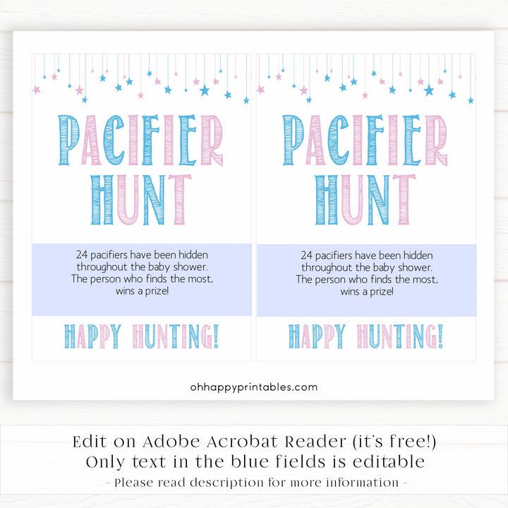 Gender reveal baby games, pacifier hunt baby game, gender reveal shower, fun baby games, gender reveal ideas, popular baby games, best baby games, printable baby games, gender reveal baby games