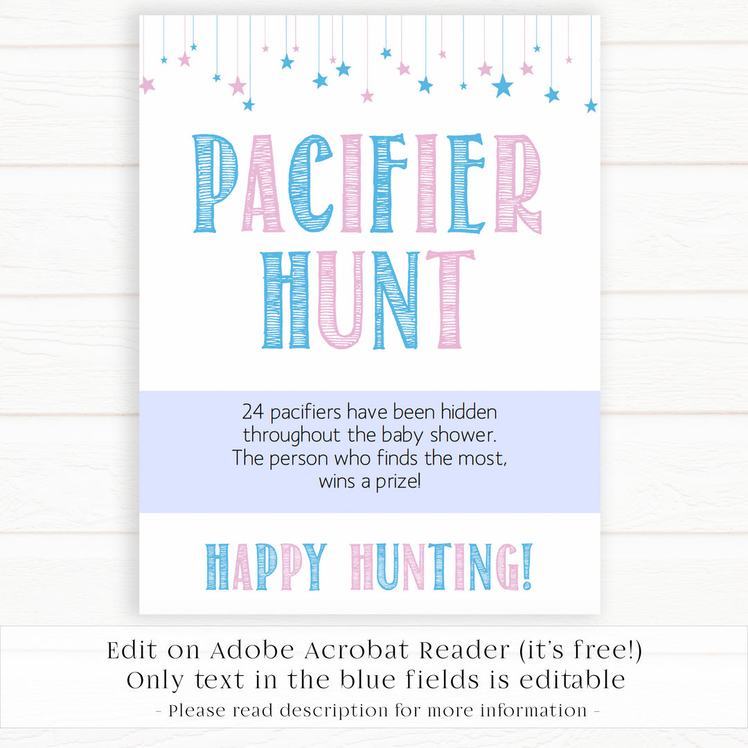 Gender reveal baby games, pacifier hunt baby game, gender reveal shower, fun baby games, gender reveal ideas, popular baby games, best baby games, printable baby games, gender reveal baby games