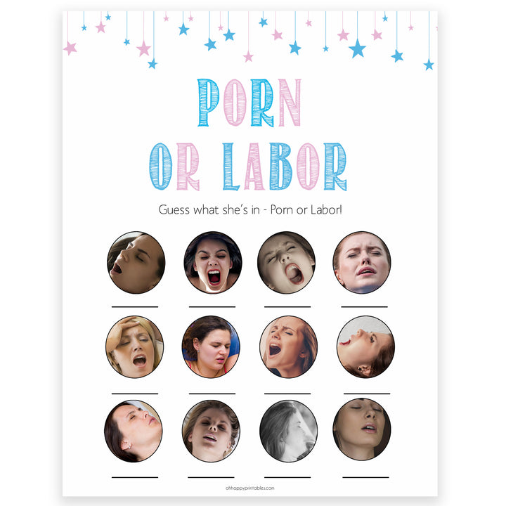 Gender reveal baby games, labor or porn baby game, porn or labour gender reveal shower, fun baby games, gender reveal ideas, popular baby games, best baby games, printable baby games, gender reveal baby games