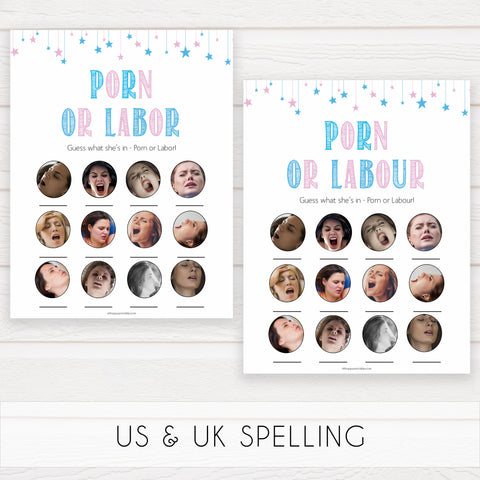 Gender reveal baby games, labor or porn baby game, porn or labour gender reveal shower, fun baby games, gender reveal ideas, popular baby games, best baby games, printable baby games, gender reveal baby games