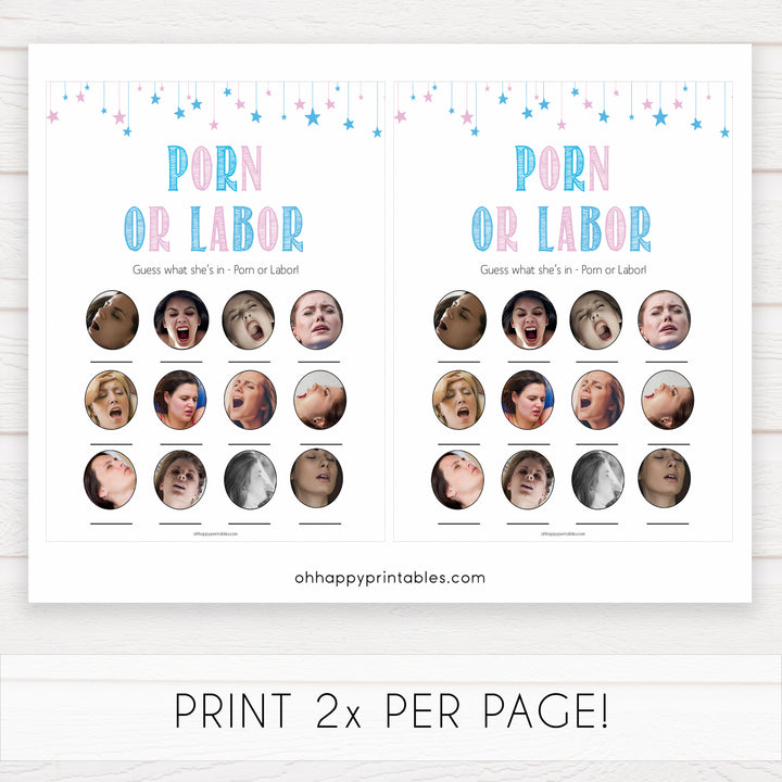 Gender reveal baby games, labor or porn baby game, porn or labour gender reveal shower, fun baby games, gender reveal ideas, popular baby games, best baby games, printable baby games, gender reveal baby games