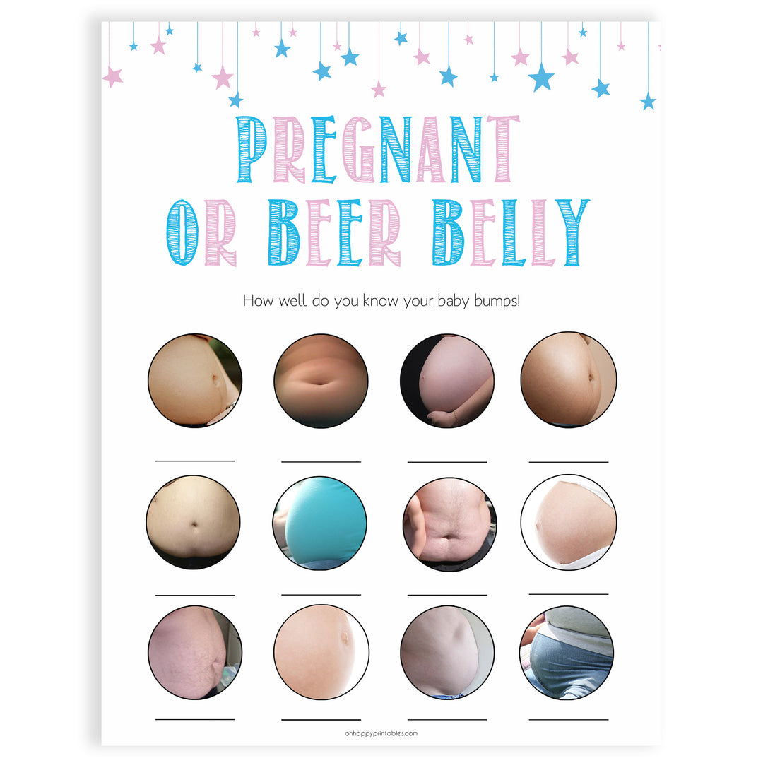 Gender reveal baby games, pregnant or beer belly baby game, gender reveal shower, fun baby games, gender reveal ideas, popular baby games, best baby games, printable baby games, gender reveal baby games