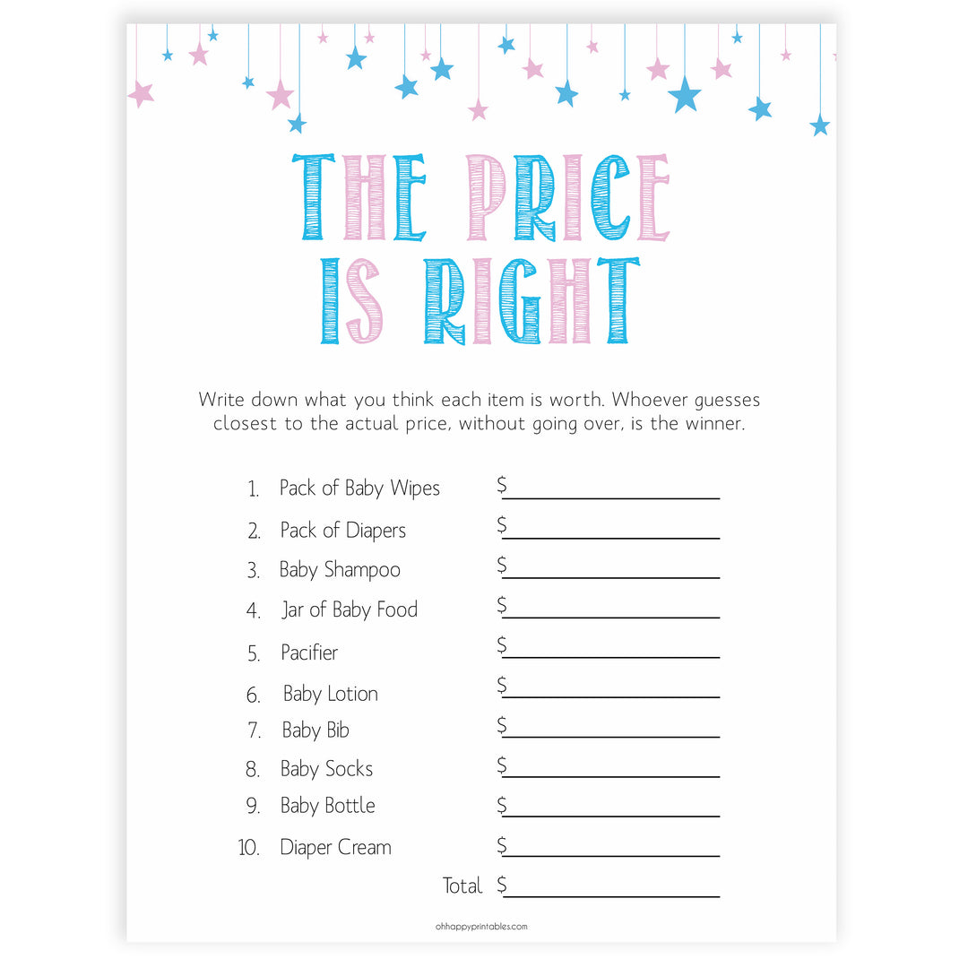 Gender reveal baby games, the price is right baby game, gender reveal shower, fun baby games, gender reveal ideas, popular baby games, best baby games, printable baby games, gender reveal baby games