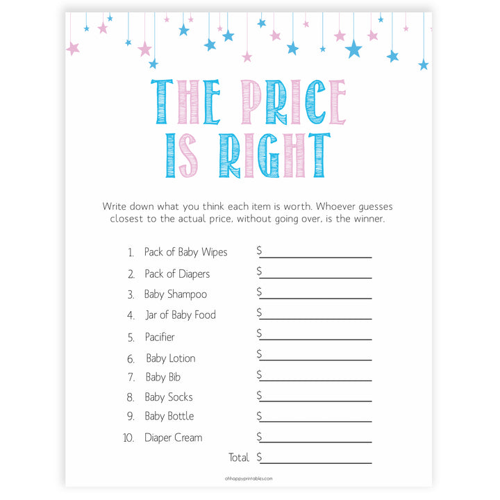 Gender reveal baby games, the price is right baby game, gender reveal shower, fun baby games, gender reveal ideas, popular baby games, best baby games, printable baby games, gender reveal baby games