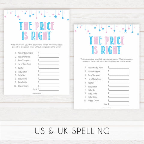 Gender reveal baby games, the price is right baby game, gender reveal shower, fun baby games, gender reveal ideas, popular baby games, best baby games, printable baby games, gender reveal baby games
