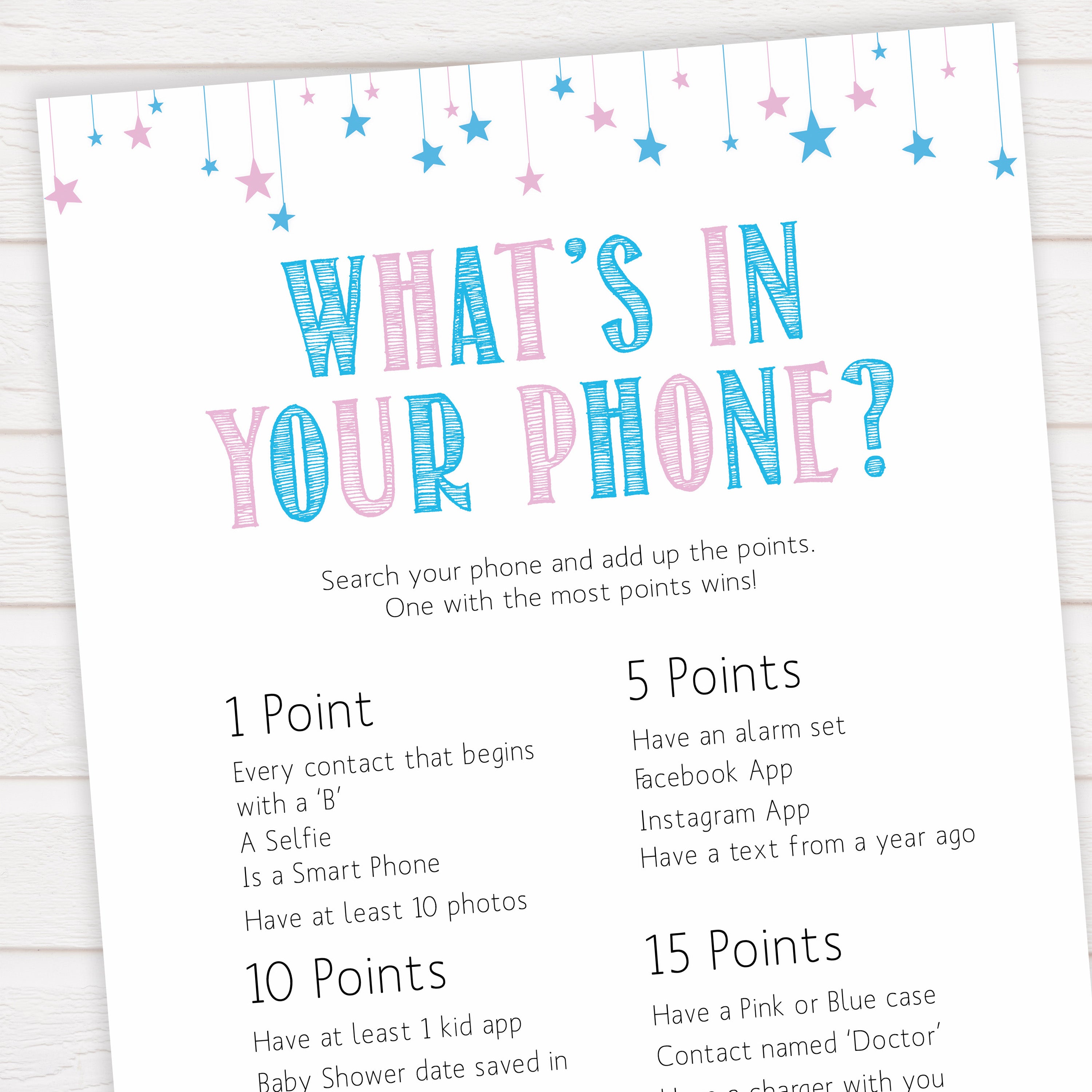 Gender reveal baby games, whats in your phone baby game, gender reveal shower, fun baby games, gender reveal ideas, popular baby games, best baby games, printable baby games, gender reveal baby games