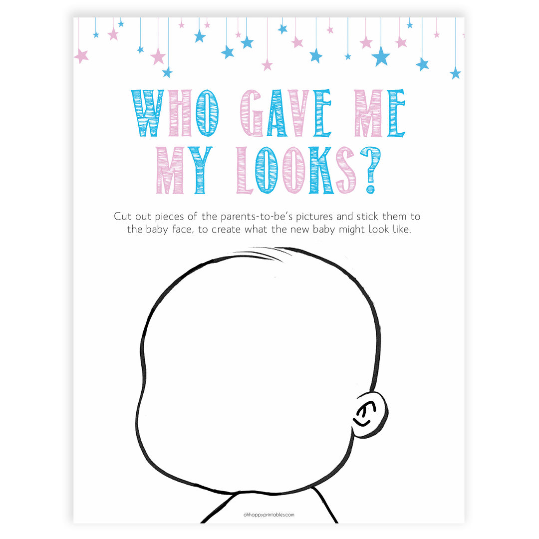 Gender reveal baby games, my looks baby game, gender reveal shower, fun baby games, gender reveal ideas, popular baby games, best baby games, printable baby games, gender reveal baby games