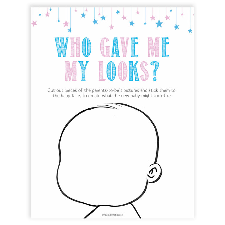 Gender reveal baby games, my looks baby game, gender reveal shower, fun baby games, gender reveal ideas, popular baby games, best baby games, printable baby games, gender reveal baby games