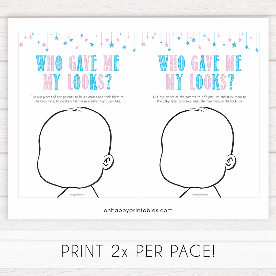 Gender reveal baby games, my looks baby game, gender reveal shower, fun baby games, gender reveal ideas, popular baby games, best baby games, printable baby games, gender reveal baby games