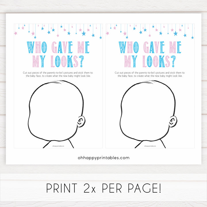 Gender reveal baby games, my looks baby game, gender reveal shower, fun baby games, gender reveal ideas, popular baby games, best baby games, printable baby games, gender reveal baby games