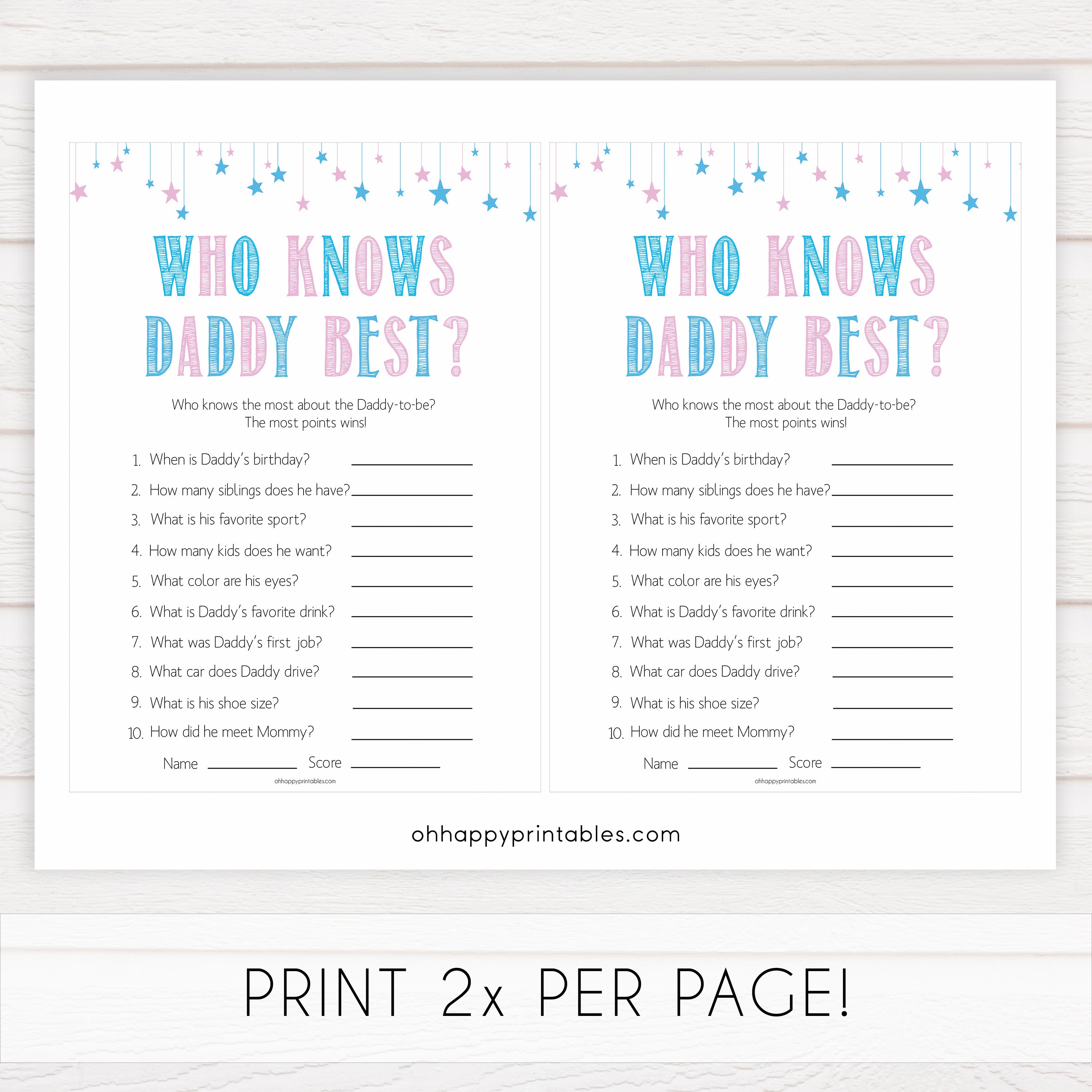 Gender reveal baby games, who knows daddy best baby game, gender reveal shower, fun baby games, gender reveal ideas, popular baby games, best baby games, printable baby games, gender reveal baby games