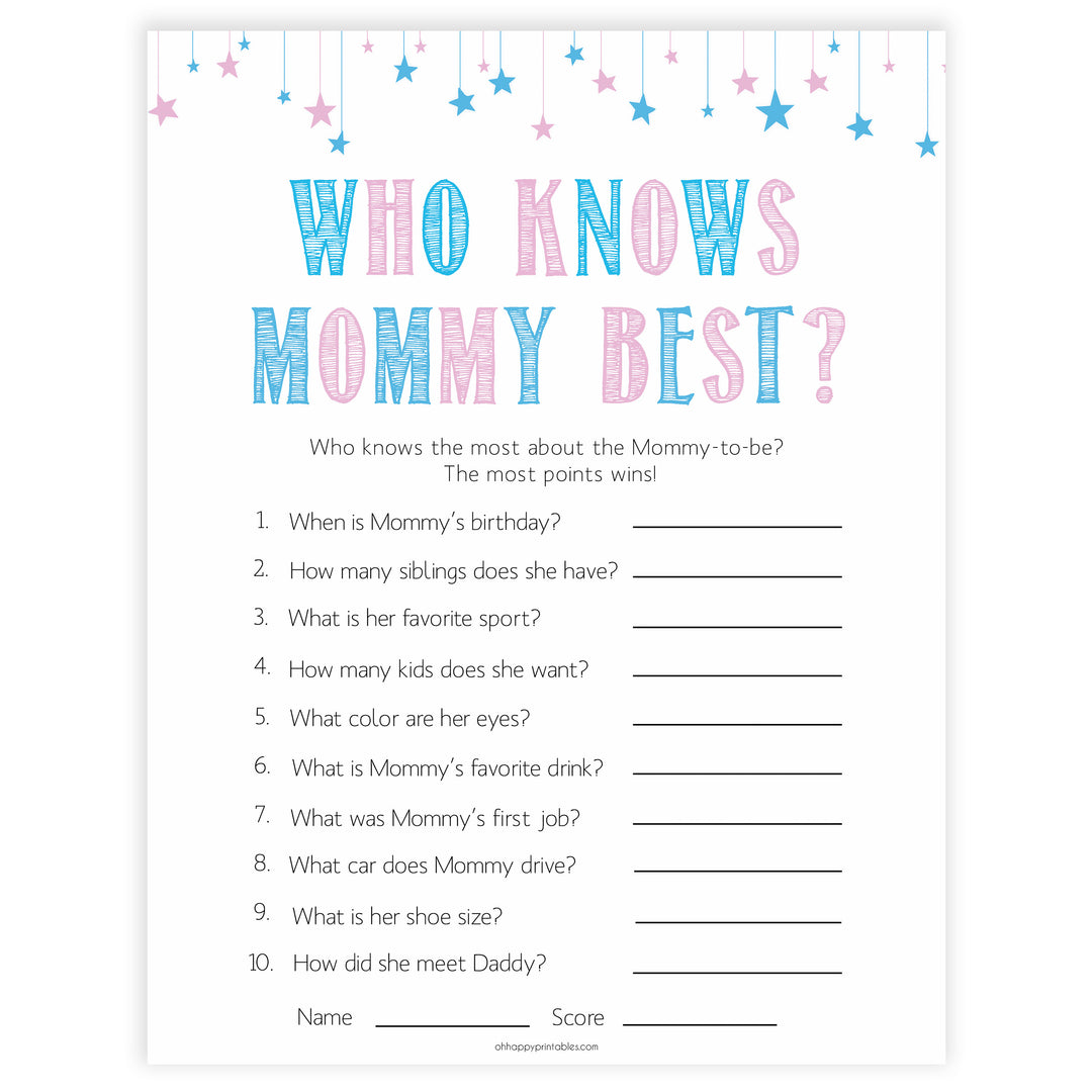 Gender reveal baby games, who knows mummy best, who knows mommy best baby game, gender reveal shower, fun baby games, gender reveal ideas, popular baby games, best baby games, printable baby games, gender reveal baby games