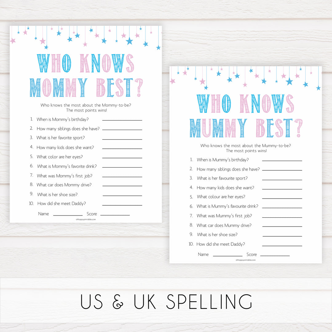 Gender reveal baby games, who knows mummy best, who knows mommy best baby game, gender reveal shower, fun baby games, gender reveal ideas, popular baby games, best baby games, printable baby games, gender reveal baby games