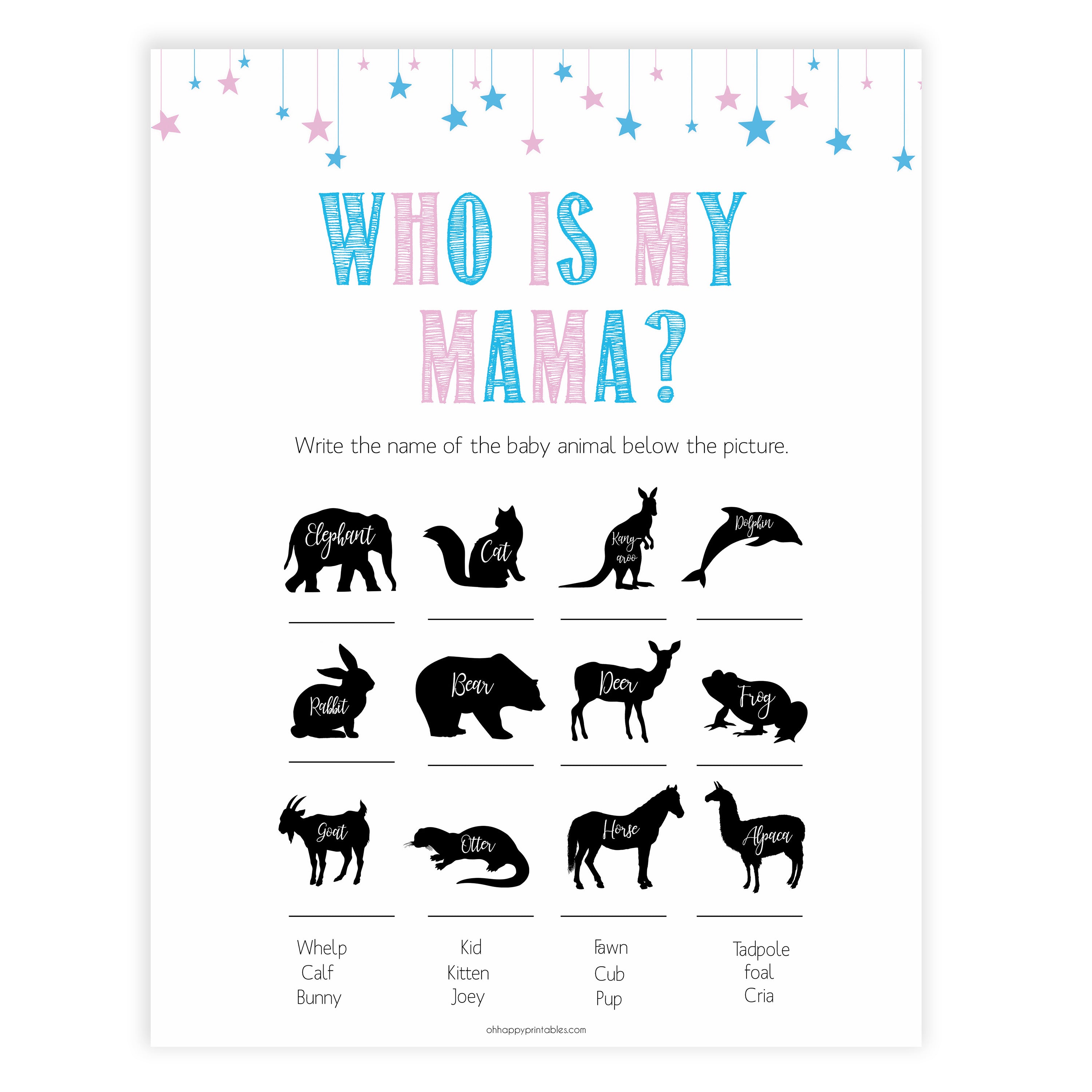 Gender reveal baby games, who is my mama baby game, gender reveal shower, fun baby games, gender reveal ideas, popular baby games, best baby games, printable baby games, gender reveal baby games
