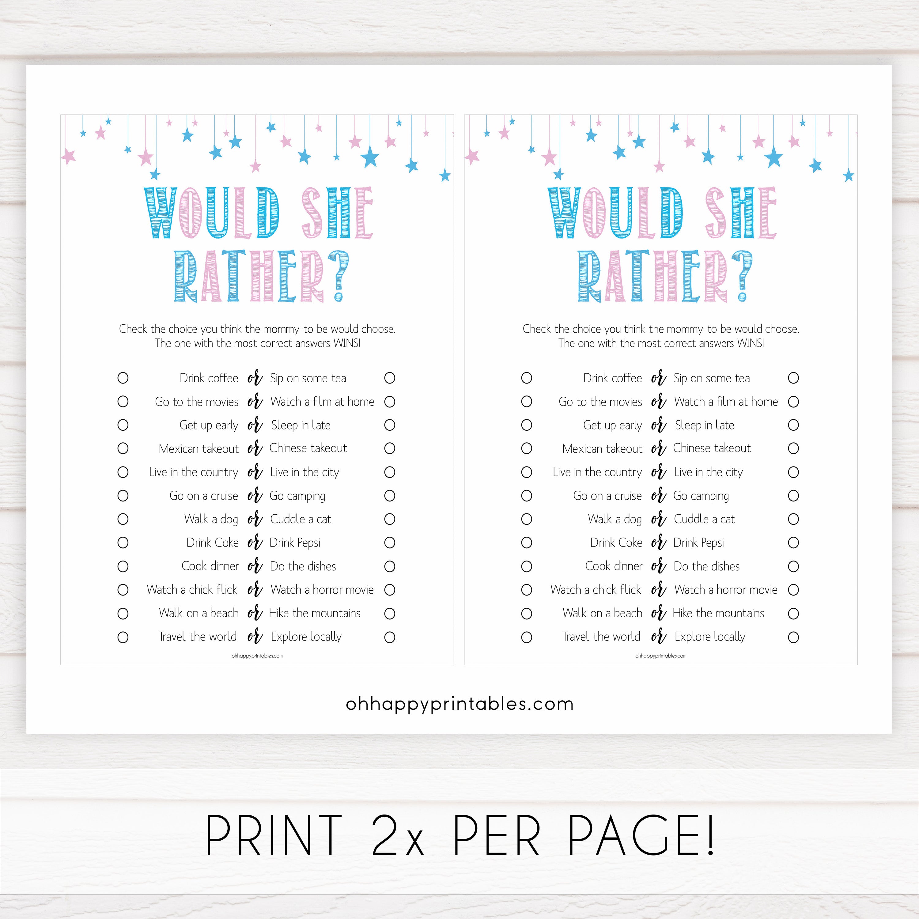 Gender reveal baby games, would she rather baby game, gender reveal shower, fun baby games, gender reveal ideas, popular baby games, best baby games, printable baby games, gender reveal baby games