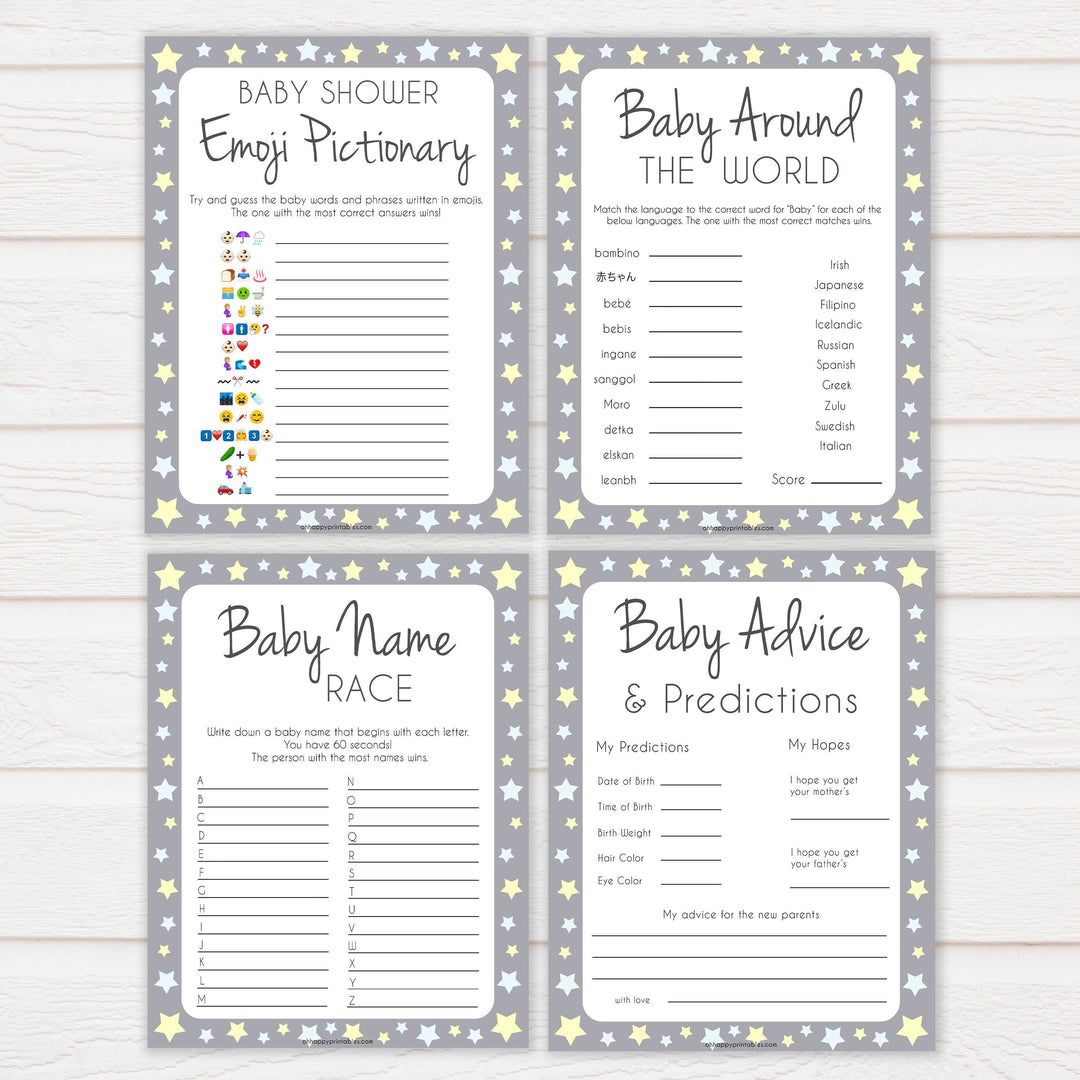 Grey Yellow 10 Baby Shower Games, Printable Baby Shower Games, Baby Shower Games, Stars Baby Shower Games, Baby Shower Pack, Baby Shower, fun baby shower games, popular baby shower games