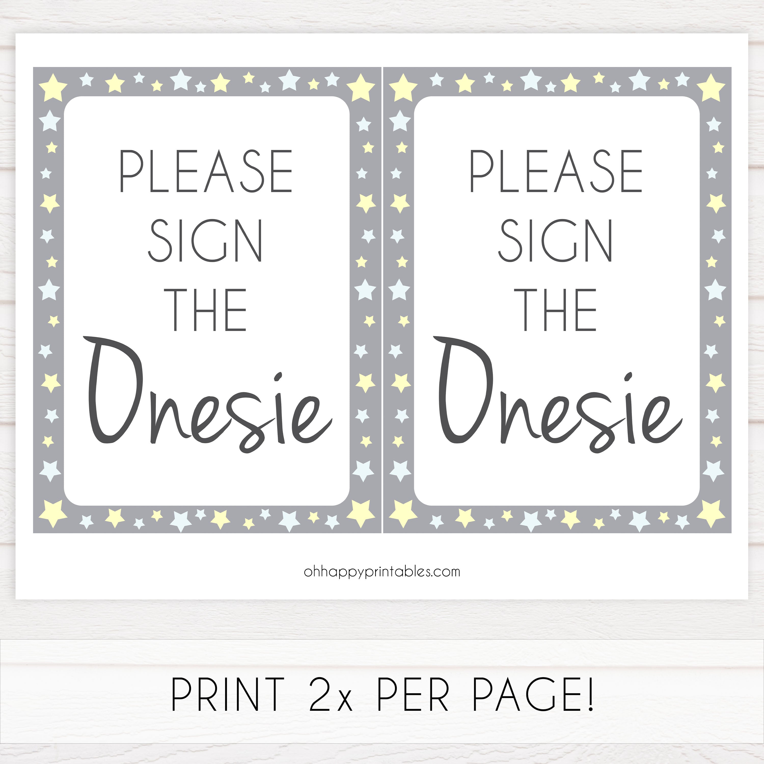 grey & yellow stars, sign the onesie, printable baby shower games, fun baby games, top baby shower games, star baby games, little star baby shower
