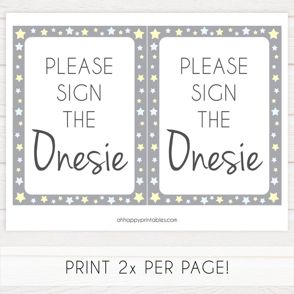 Sign The Onesie - Grey &amp; Yellow Stars Printable Baby Games – OhHappyPrintables