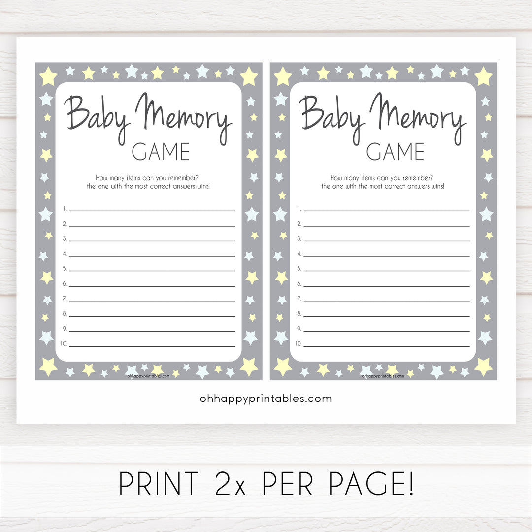 Baby Memory Game Grey Stars, Printable Baby Shower Games, Baby Shower Memory Game, Baby Shower Games, Baby Guessing Game, Baby Games, printable baby shower games, fun baby shower games, popular baby shower games
