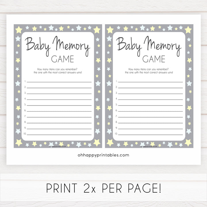 Baby Memory Game Grey Stars, Printable Baby Shower Games, Baby Shower Memory Game, Baby Shower Games, Baby Guessing Game, Baby Games, printable baby shower games, fun baby shower games, popular baby shower games