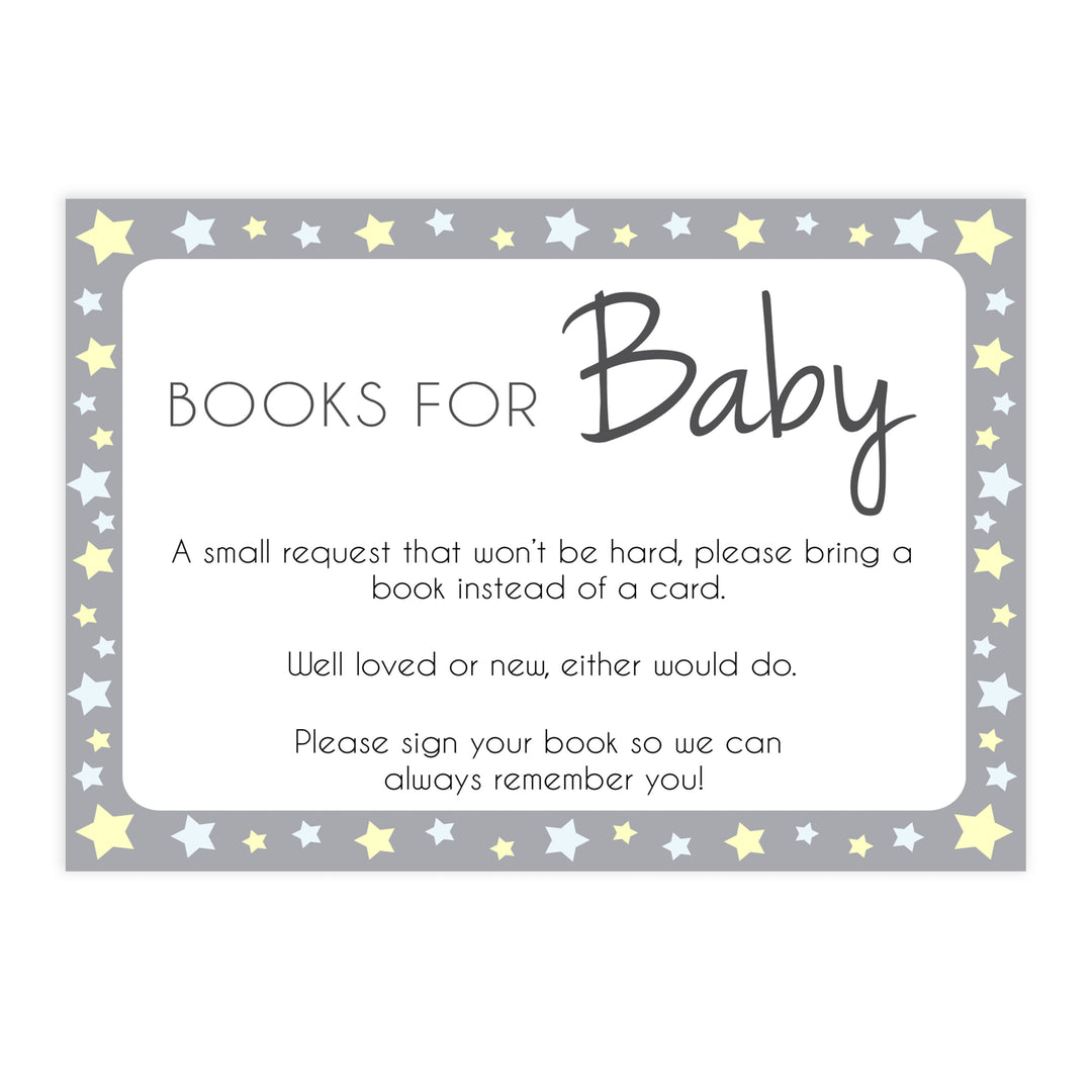 grey & yellow stars, bring a book, books for baby, printable baby shower games, fun baby games, top baby shower games