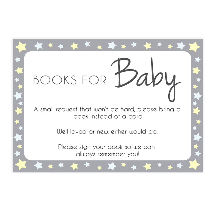 grey & yellow stars, bring a book, books for baby, printable baby shower games, fun baby games, top baby shower games