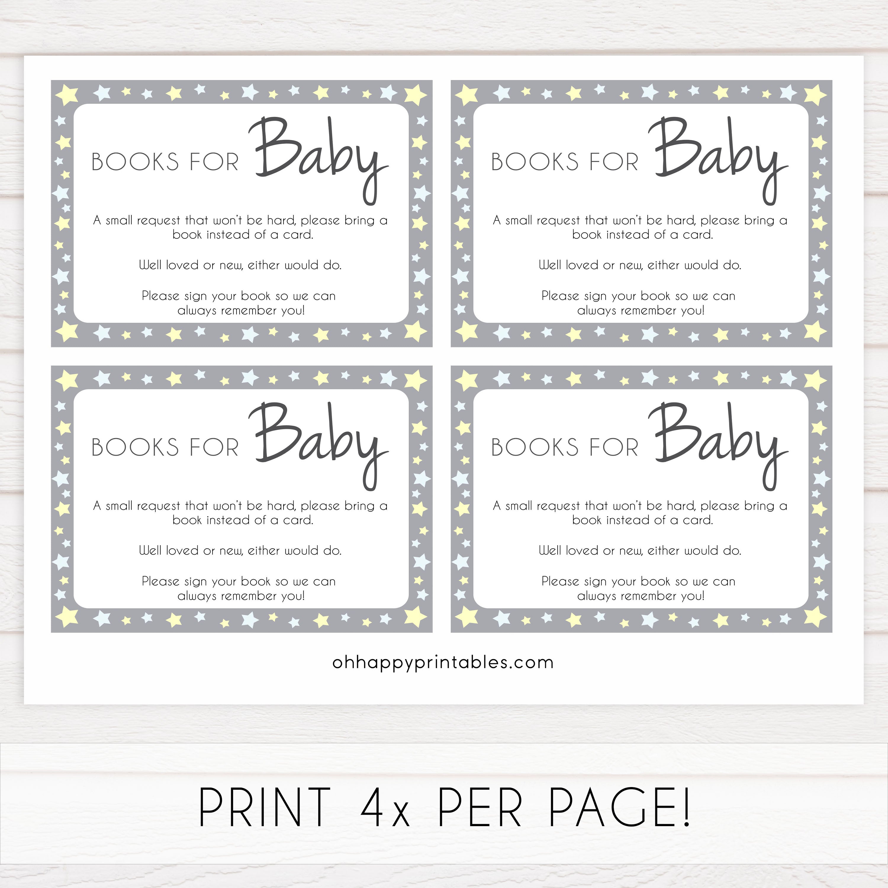 grey & yellow stars, bring a book, books for baby, printable baby shower games, fun baby games, top baby shower games