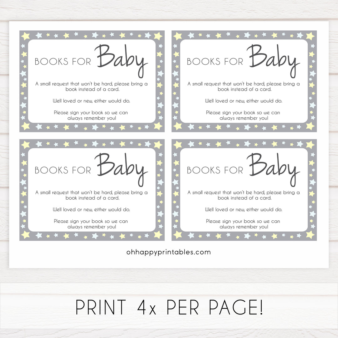 grey & yellow stars, bring a book, books for baby, printable baby shower games, fun baby games, top baby shower games