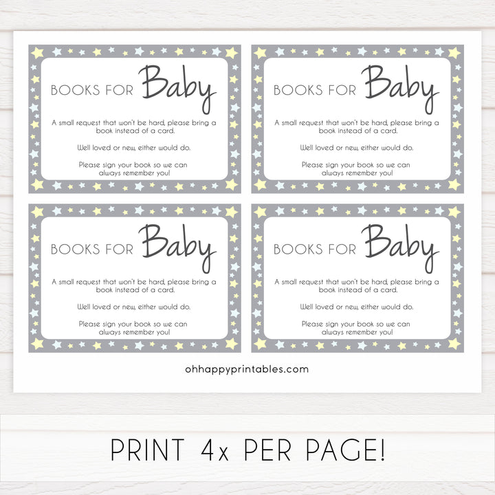 grey & yellow stars, bring a book, books for baby, printable baby shower games, fun baby games, top baby shower games