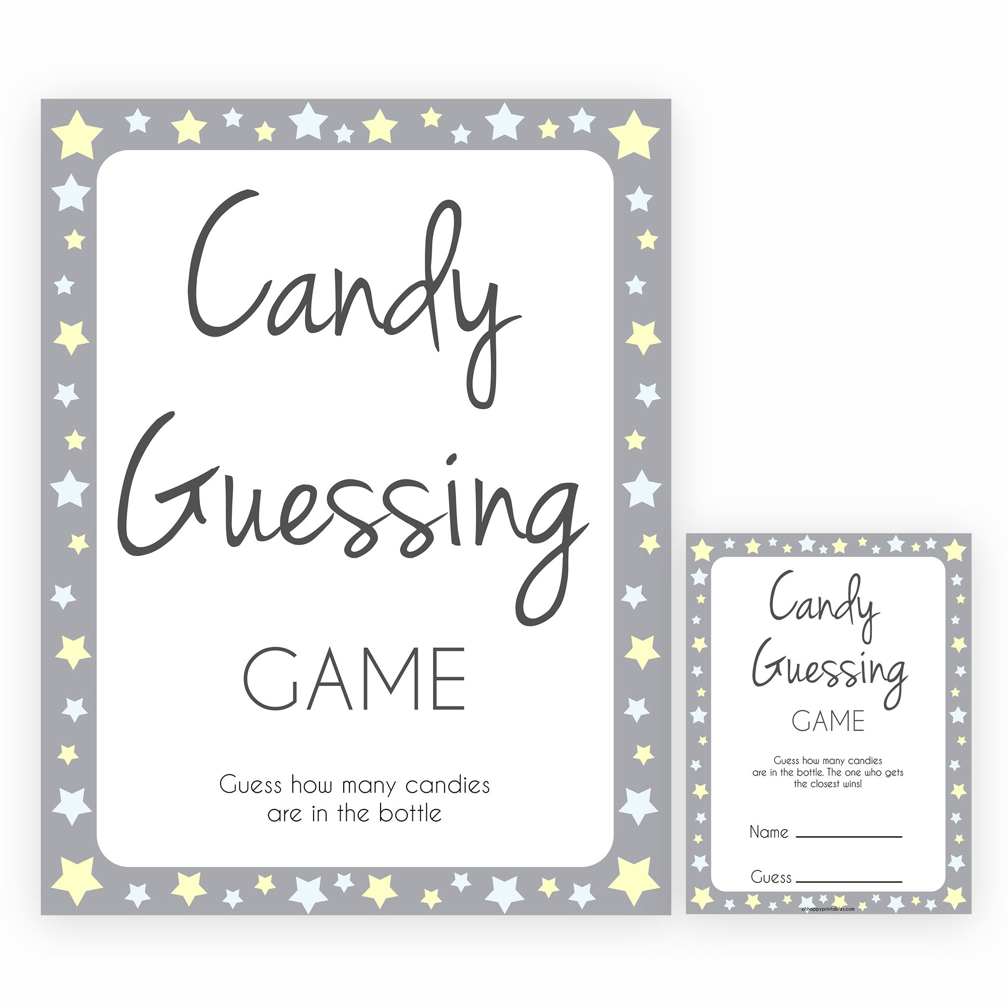 Grey Yellow Stars Baby Shower Guess The Mess Game, Baby Shower Guess Sweet Mess, Printable Baby Shower Games, Guess The Mess, Baby Games, fun baby shower games, popular baby shower games