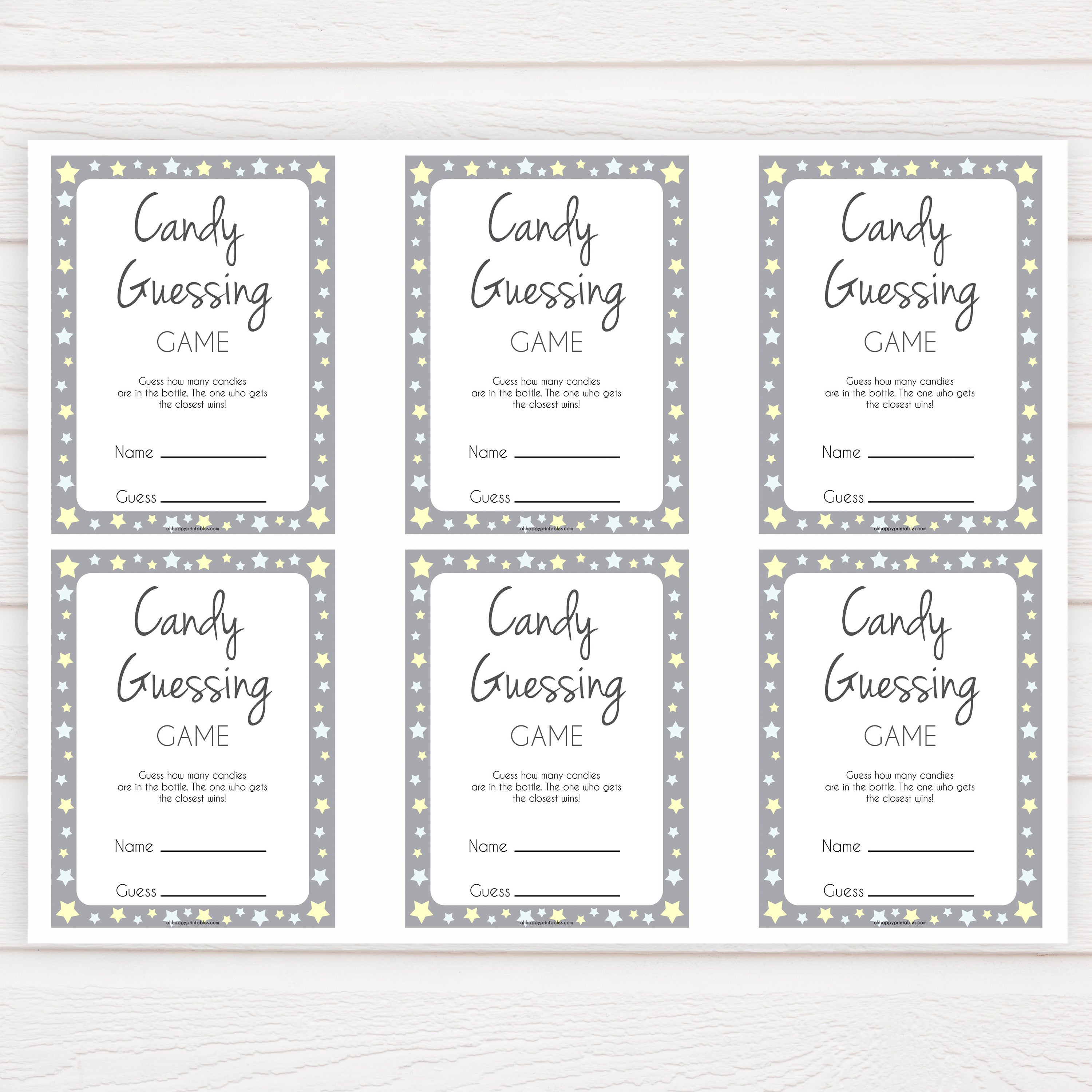 Guessing Comp Template Candy Guessing Game - Grey Stars Printable Baby Shower Games ...