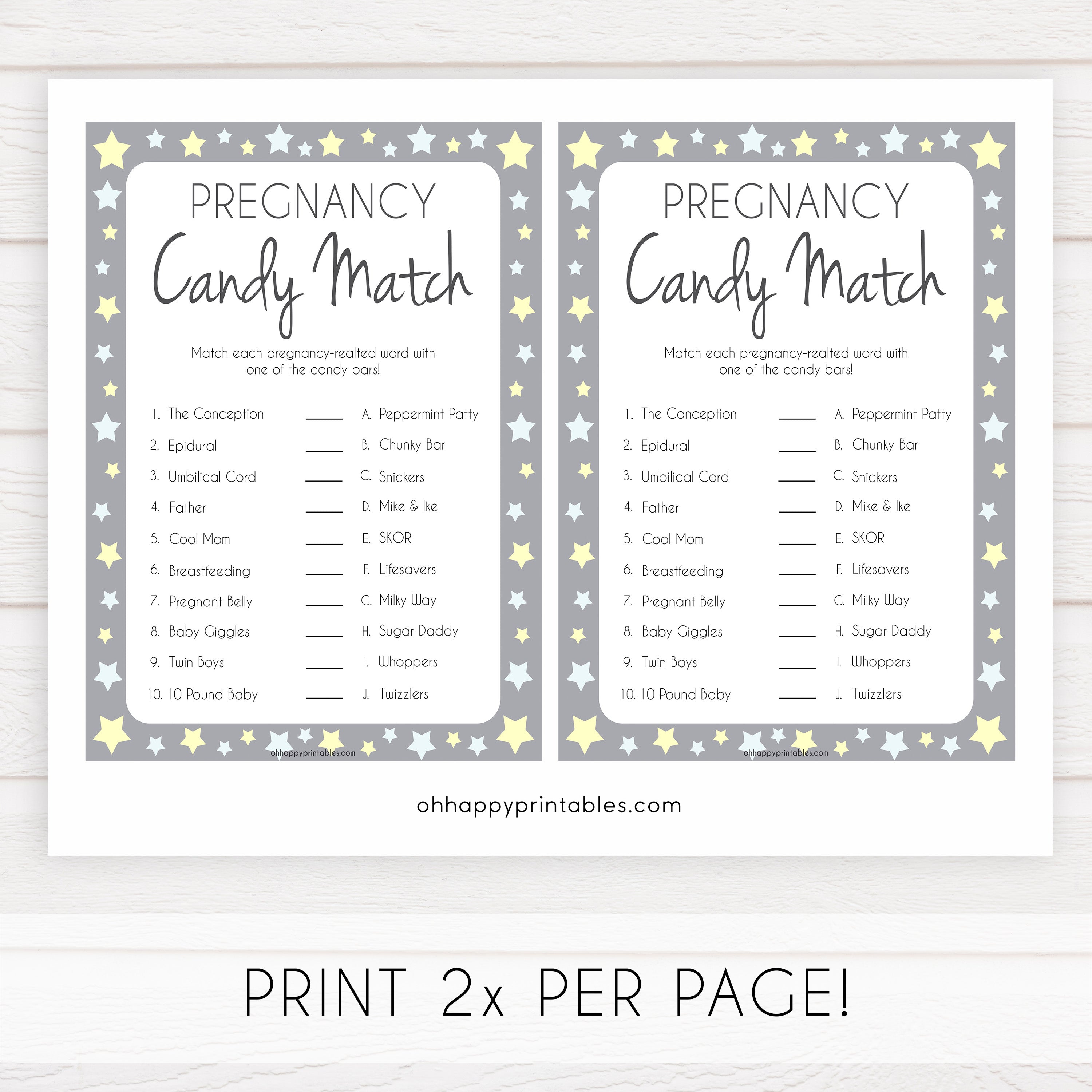 Grey Yellow Stars Pregnancy Candy Match Game, Baby Shower Games, Candy Match Baby Game, Stars Baby Shower Games, Pregnancy Candy Match, fun baby shower games, popular baby shower games