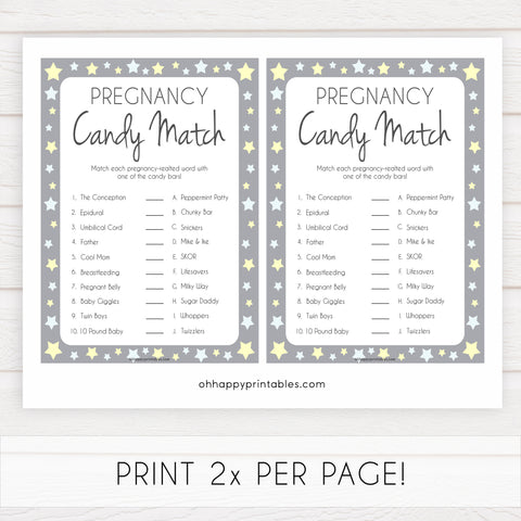 Grey Yellow Stars Pregnancy Candy Match Game, Baby Shower Games, Candy Match Baby Game, Stars Baby Shower Games, Pregnancy Candy Match, fun baby shower games, popular baby shower games