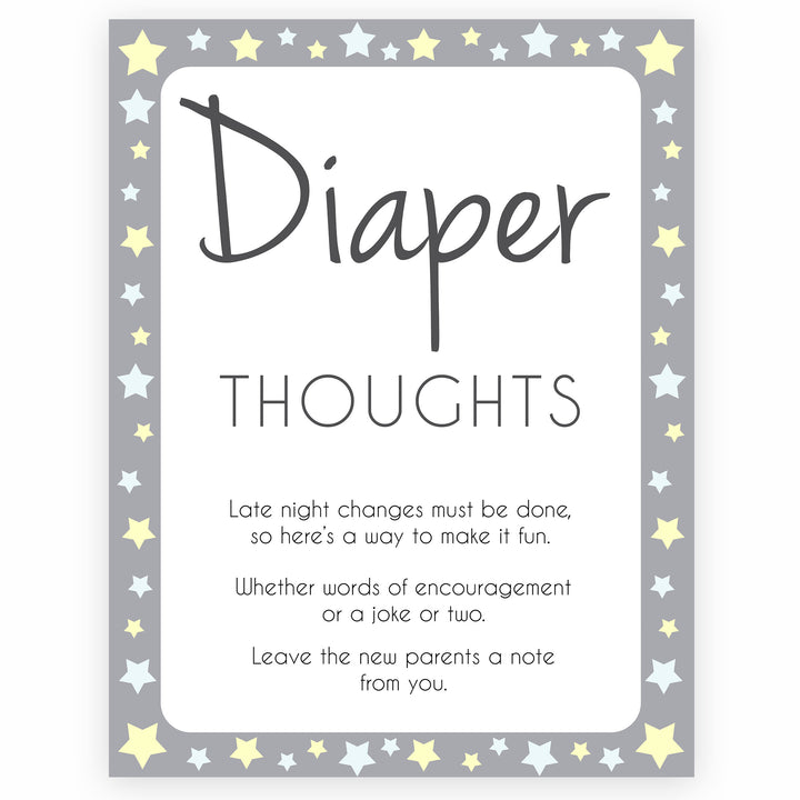 Grey Yellow Stars Diaper Thoughts, Sign the Diaper, Diaper Stations, Stars Diaper Signing, Diaper Message, Diaper Thoughts, Diaper Sign , printable baby shower games, fun baby shower games, popular baby shower games