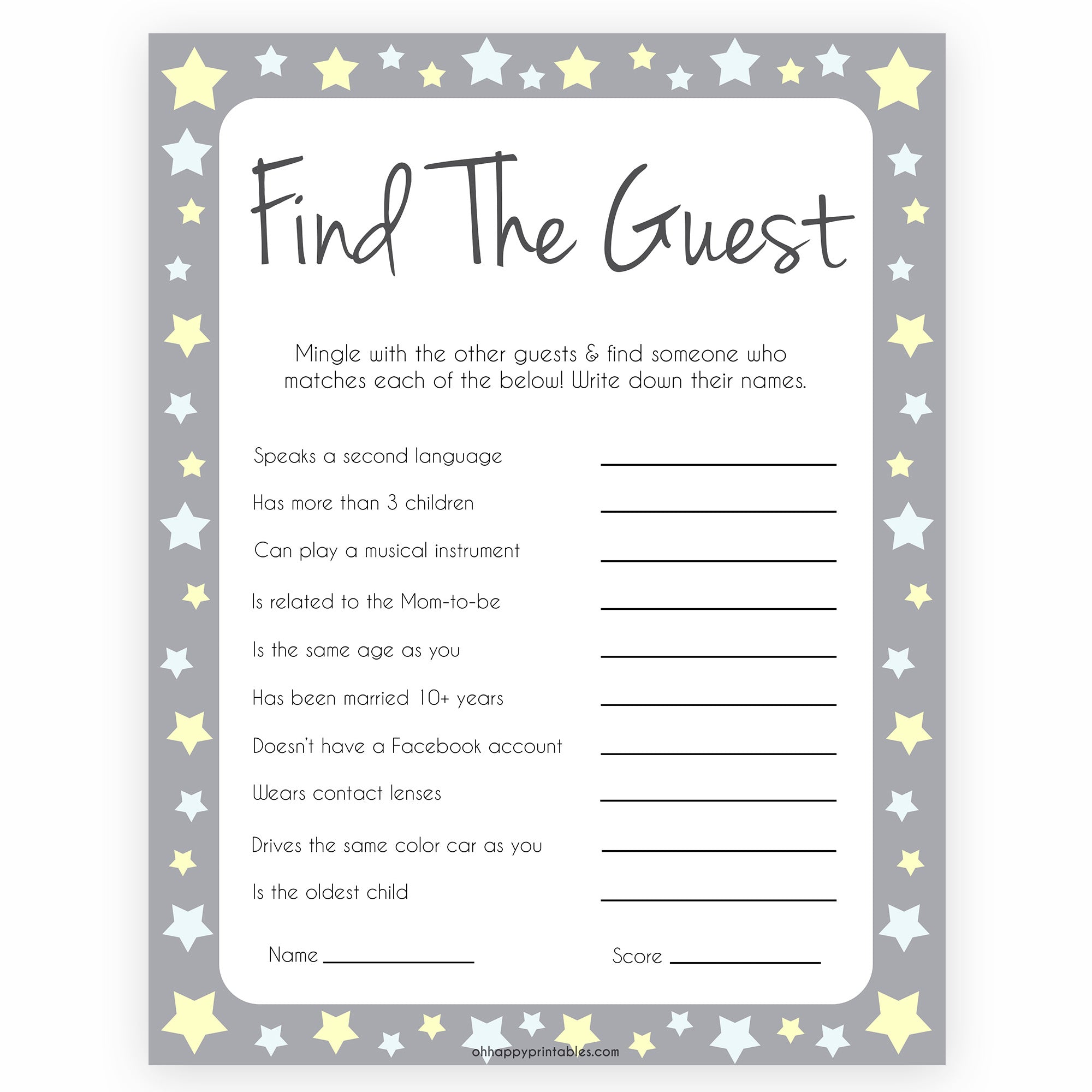 find-the-guest-baby-shower-games-grey-stars-printable-baby-games-ohhappyprintables for Find The Guest Free Printable Pdf Find The Guest Baby Shower Games - Grey Stars Printable Baby Games – OhHappyPrintables for Find The Guest Free Printable Pdf
