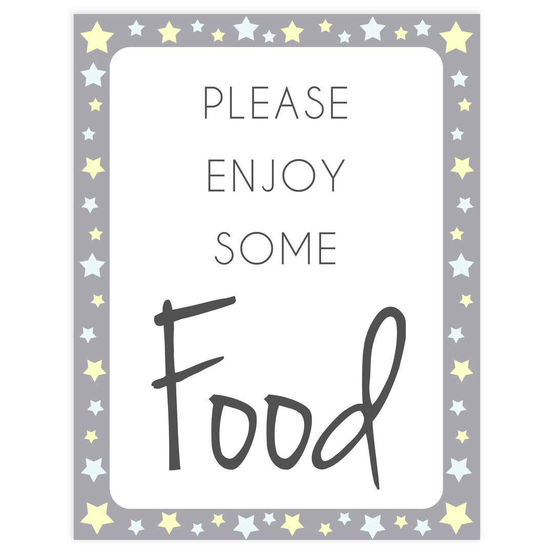 Printable baby signs, food baby sign, yellow and grey stars, printable baby shower signs, top baby shower decor, baby printable decor