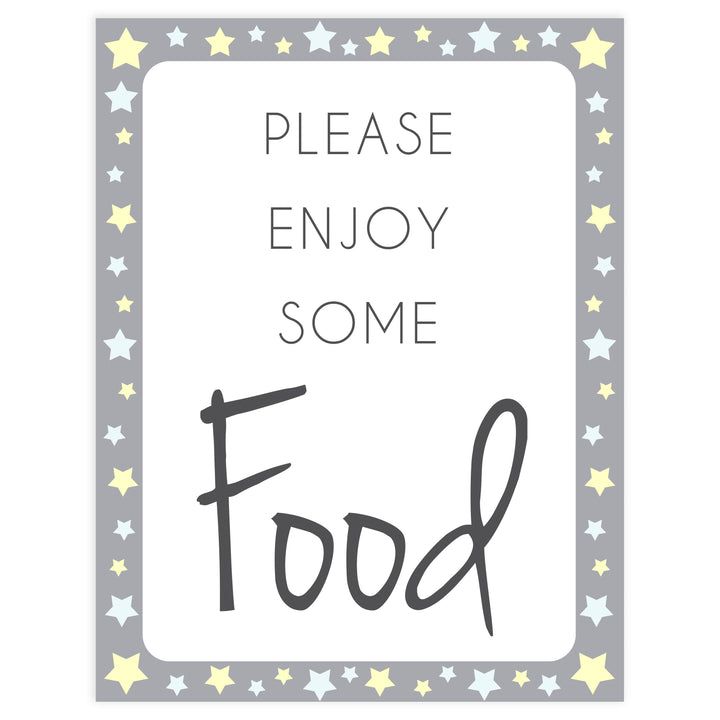 Printable baby signs, food baby sign, yellow and grey stars, printable baby shower signs, top baby shower decor, baby printable decor