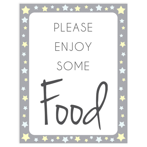 Printable baby signs, food baby sign, yellow and grey stars, printable baby shower signs, top baby shower decor, baby printable decor