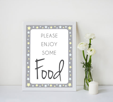 Printable baby signs, food baby sign, yellow and grey stars, printable baby shower signs, top baby shower decor, baby printable decor