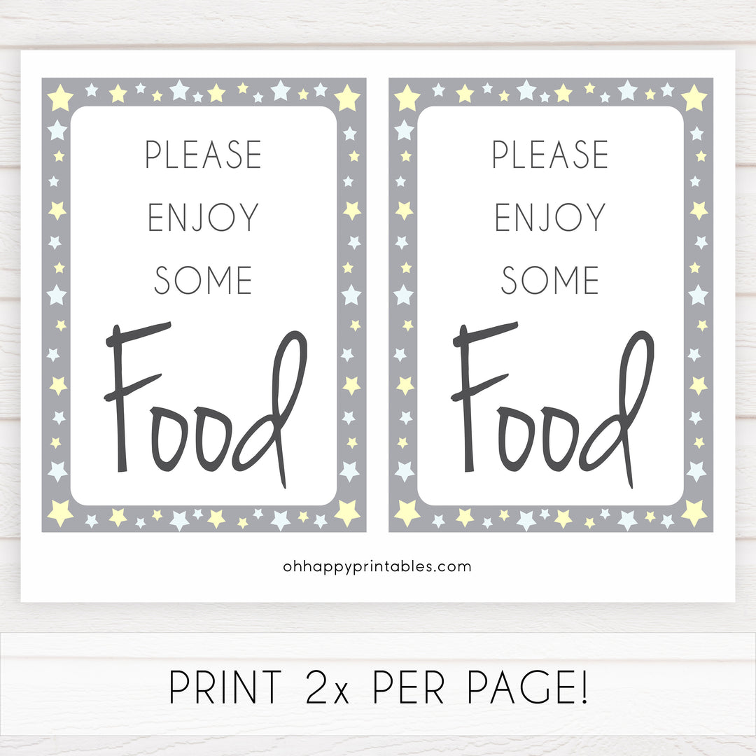 Printable baby signs, food baby sign, yellow and grey stars, printable baby shower signs, top baby shower decor, baby printable decor