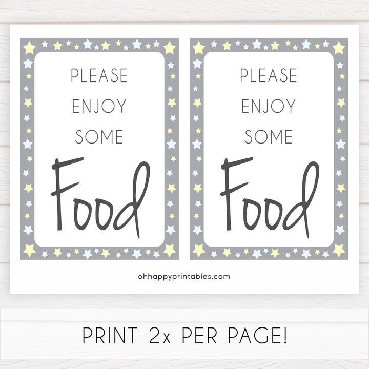 Printable baby signs, food baby sign, yellow and grey stars, printable baby shower signs, top baby shower decor, baby printable decor
