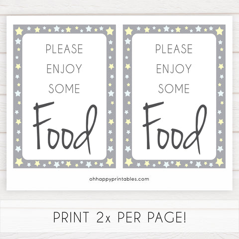 Printable baby signs, food baby sign, yellow and grey stars, printable baby shower signs, top baby shower decor, baby printable decor
