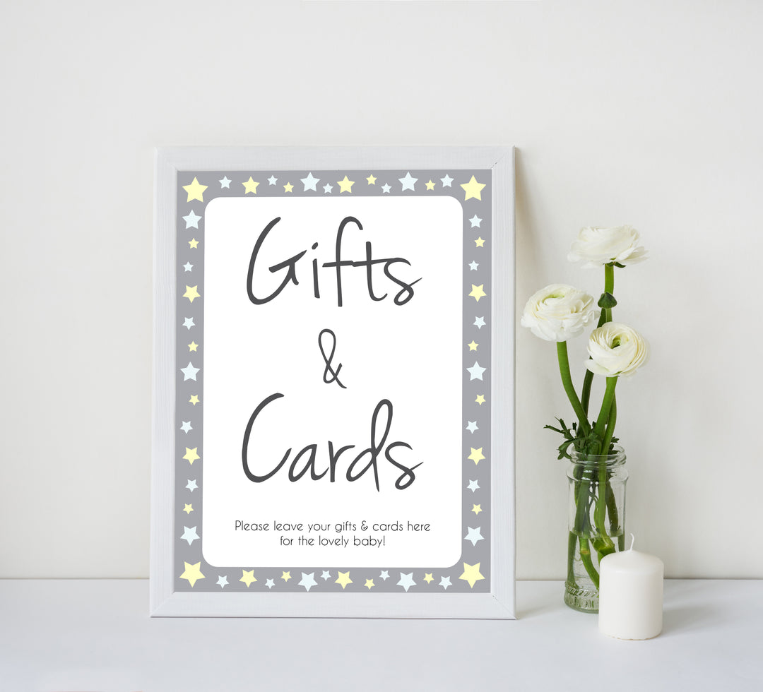 Printable baby signs, gifts and cards baby sign, yellow and grey stars, printable baby shower signs, top baby shower decor, baby printable decor