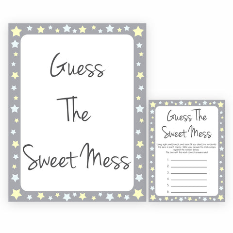 Grey Yellow Stars Candy Guessing Game, Candy Guessing Game, Baby Candy Game, Grey Candies in A Jar Game, Printable Baby Shower Games, fun baby games, popular baby games