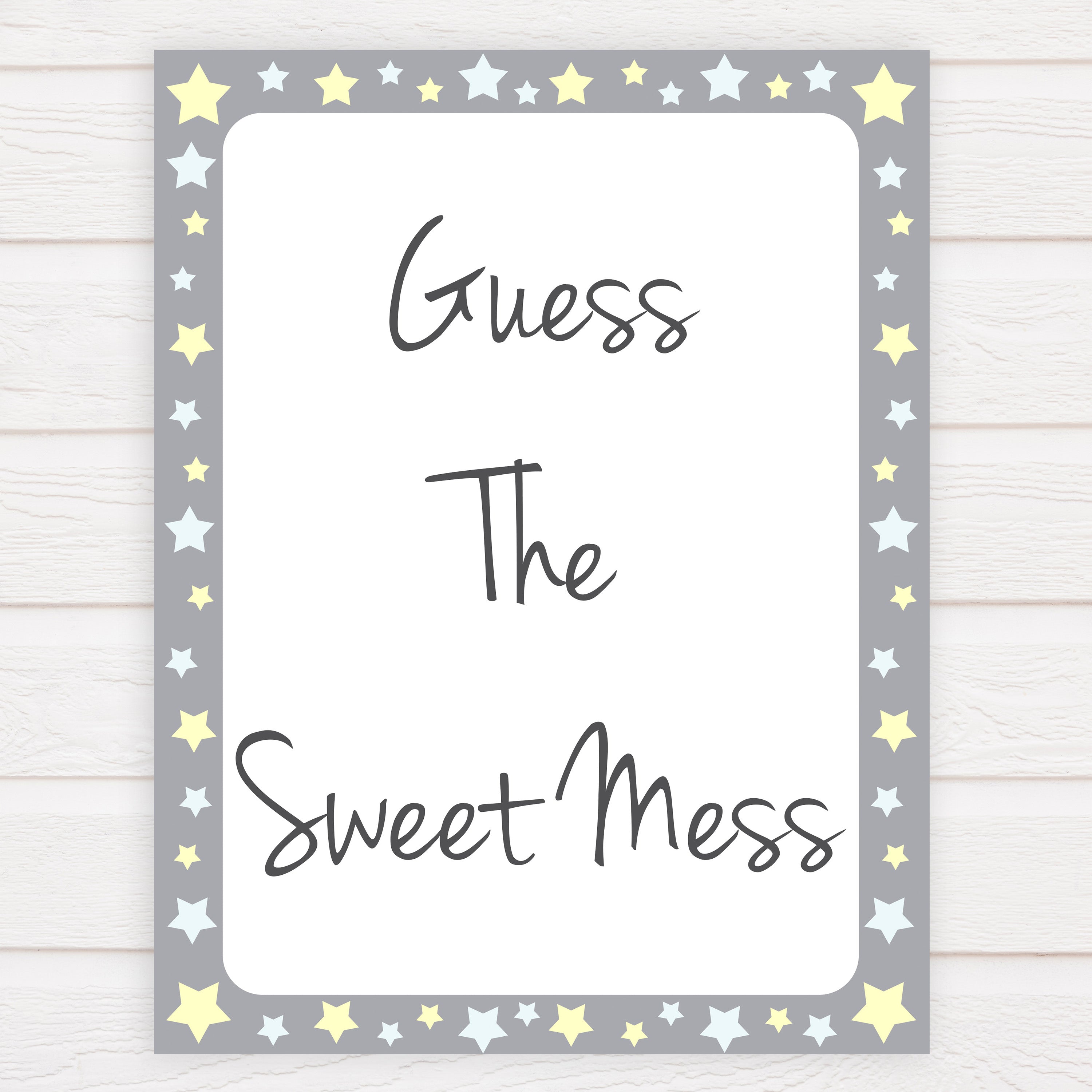 Grey Yellow Stars Candy Guessing Game, Candy Guessing Game, Baby Candy Game, Grey Candies in A Jar Game, Printable Baby Shower Games, fun baby games, popular baby games