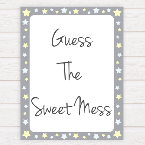 Grey Yellow Stars Candy Guessing Game, Candy Guessing Game, Baby Candy Game, Grey Candies in A Jar Game, Printable Baby Shower Games, fun baby games, popular baby games