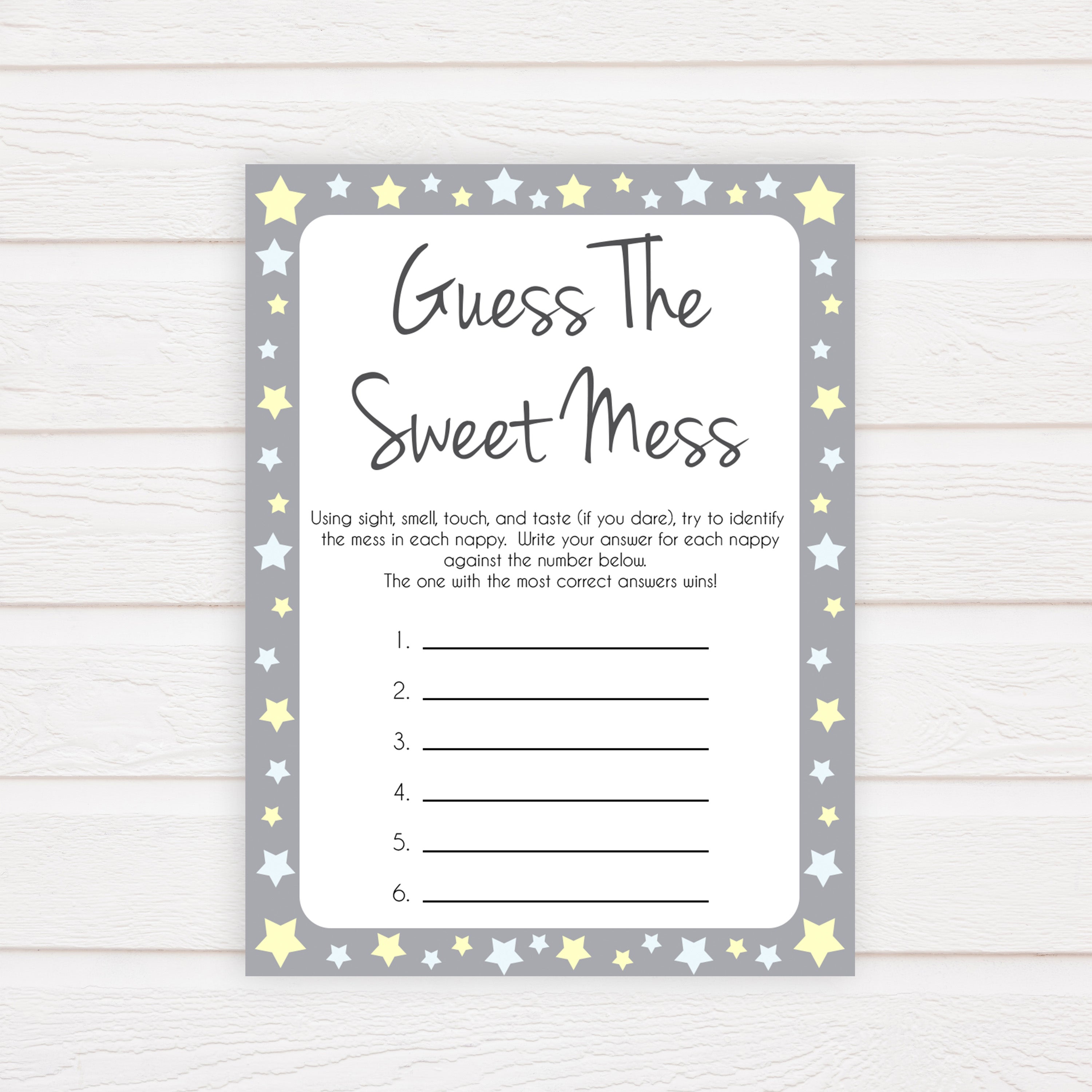 Grey Yellow Stars Candy Guessing Game, Candy Guessing Game, Baby Candy Game, Grey Candies in A Jar Game, Printable Baby Shower Games, fun baby games, popular baby games