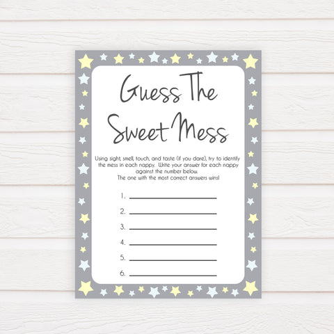 Grey Yellow Stars Candy Guessing Game, Candy Guessing Game, Baby Candy Game, Grey Candies in A Jar Game, Printable Baby Shower Games, fun baby games, popular baby games