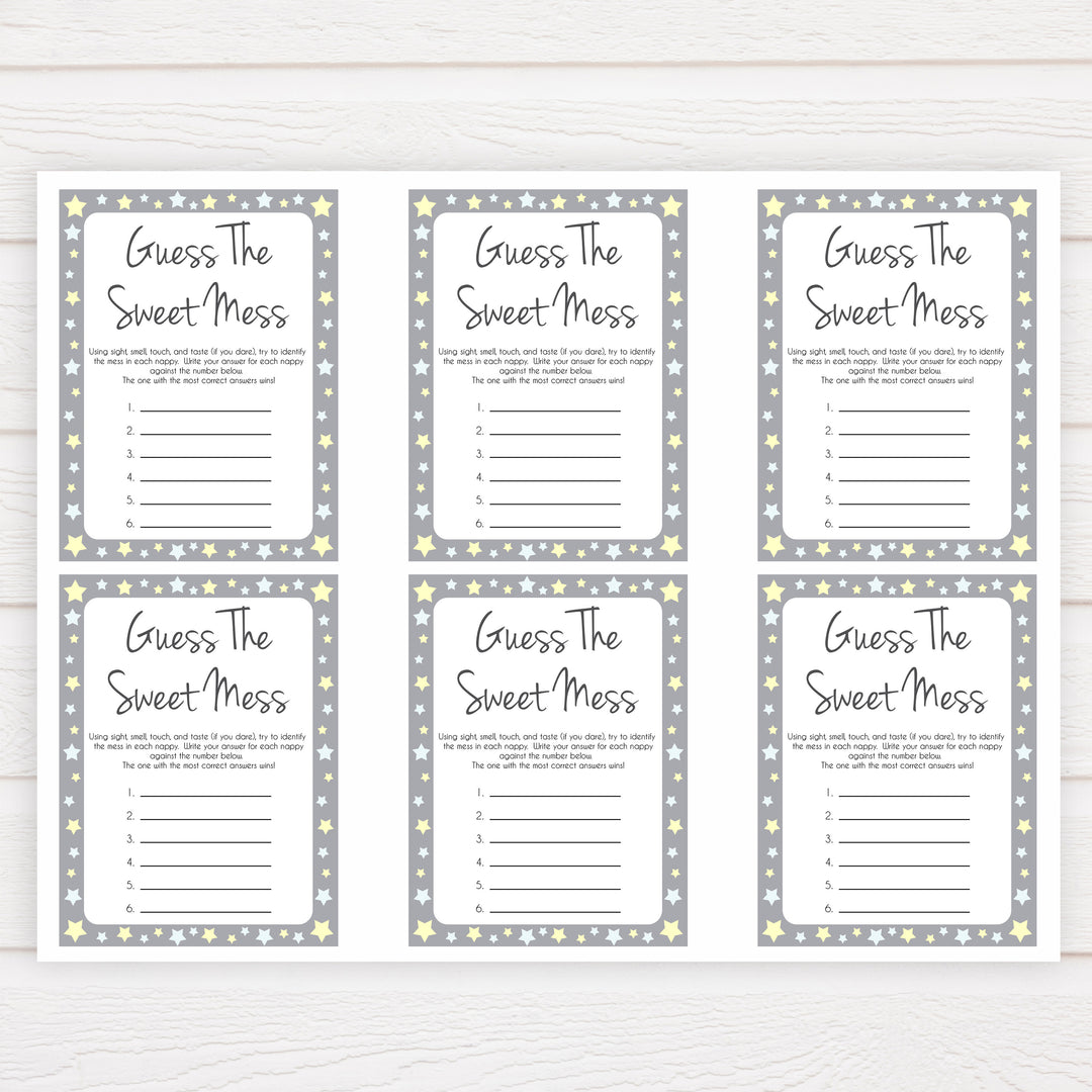 Grey Yellow Stars Candy Guessing Game, Candy Guessing Game, Baby Candy Game, Grey Candies in A Jar Game, Printable Baby Shower Games, fun baby games, popular baby games