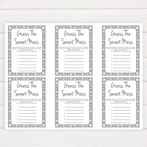 Grey Yellow Stars Candy Guessing Game, Candy Guessing Game, Baby Candy Game, Grey Candies in A Jar Game, Printable Baby Shower Games, fun baby games, popular baby games